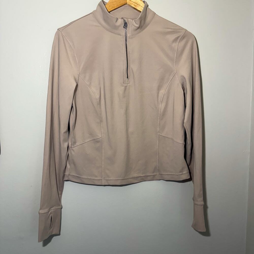 Avia Mauve Taupe Quarter Zip Pullover Medium Thumbholes Athletic Activewear Top